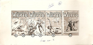Stampa, bozzetto originale 1955 ca JOLLY Miniature copertine CAPITAN WALTER Illustrazione ORIGINALE 26x12 1