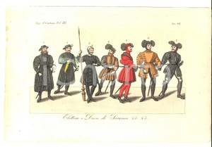 Stampa, bozzetto originale 1837 FERRARIO COSTUME ANTICO Elettore e Duca di Sassonia Stampa COLORATA A MANO 1