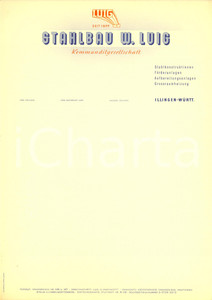 Materiale pubblicitario d’epoca 1950 ca ILLINGEN D Stahlblau W. LUIG Kommanditgesellschaft Carta intestata 1