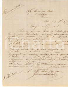 Manoscritto, lettera originale 1877 MILANO Giovanni SALVANETTI al cognato Augusto CEDRI Lettera d affari 1