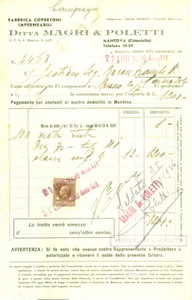 Documento originale, autentico 1936 MANTOVA Ditta MAGRI & POLETTI Fabbrica copertoni impermeabili Fattura 1