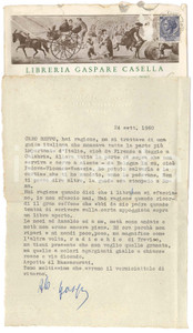 Autografo originale 1960 NAPOLI Lettera Gaspare CASELLA su una guida italiana Autografo 1