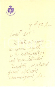 Autografo originale 1912 ROMA Deputato Paolo BOSELLI in favore di un amico Lettera AUTOGRAFA 1