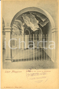 Cartolina originale da collezione 1925 LEGGIUNO VA LAGO MAGGIORE Eremo SANTA CATERINA Miracolo del sasso FP VG 1