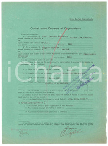 Autografo originale 1938 CICLISMO MILANO VIGORELLI  Contratto ingaggio Roger LAPEBIE Autografo 1