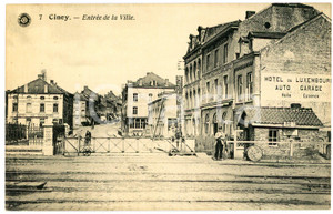 Cartolina originale da collezione 1910 ca CINEY BELGIQUE EntrÃ©e de la Ville  Hotel du Luxembourg Carte postale 1