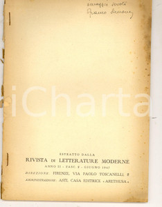 Libro, pubblicazione d epoca 1947 Franco SIMONE Recensioni  A. COVILLE Studi sul Quattrocento Autografo 1