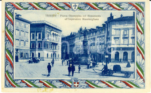 Cartolina originale da collezione 1920 ca TRIESTE Piazza GIUSEPPINA con monumento a imperatore MASSIMILIANO FP NV 1