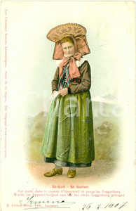 Cartolina originale da collezione 1907 SAN GALLO (CH) Costume tipico sangallese COSTUMES SUISSES Cartolina FP VG 1