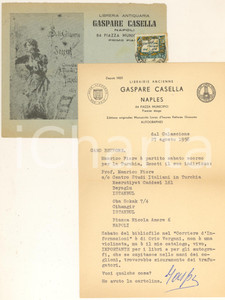 Autografo originale 1958 NAPOLI Lettera Gaspare CASELLA sul proprio catalogo Autografo 1