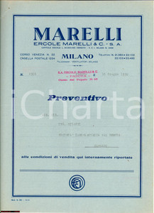 Documento originale, autentico 1930 MILANO Ditta ERCOLE MARELLI - Preventivo per trasformatori 1