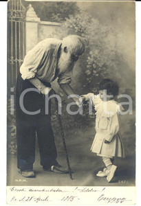 Cartolina originale da collezione 1905 Cartolina BAMBINA - Elemosina a un vecchio *Cartolina FP VG 1
