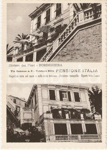 Cartolina originale da collezione 1950 ca BORDIGHERA (IM) Riviera dei fiori PENSIONE ITALIA Cartolina FG NV 1