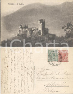 Cartolina originale da collezione 1919 TORRIGLIA (GE) Veduta del castello *Cartolina a Raffaele DE FRAIA chimico 1