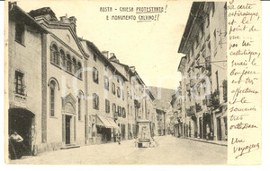 Cartolina originale da collezione 1904 AOSTA Chiesa protestante e monumento a Calvino Saluti ortodossi FP VG 1
