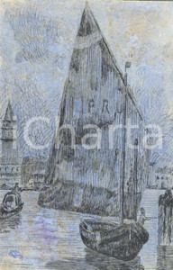 Cartolina originale da collezione 1909 VENEZIA Barca sul CANAL GRANDE Cartolina DISEGNATA A MANO *FP VG 1