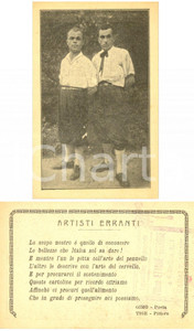 Cartolina originale da collezione 1915 ca ARTISTI ERRANTI GIMO poeta e TIGE scrittore Cartolina RARISSIMA 1
