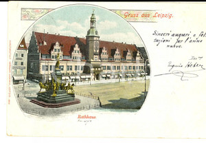 Autografo originale 1901 LIPSIA D Rathhaus Cartolina Eugenio HEBER a Paolo GAFFURI FP VG 1