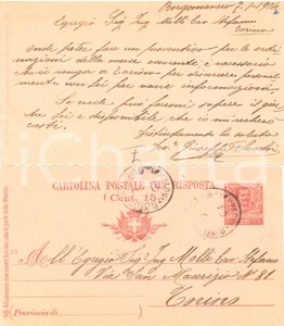 Documento originale, autentico 1904 BORGOMANERO Impresario Giuseppe SACCHI all ing. Stefano MOLLI Cartolina 1