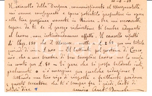 Autografo originale 1903 CORCONIO (NO) Antonio BONOLA su opere di Alessandro MAZZUCOTELLI 1