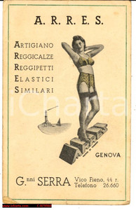 Materiale pubblicitario d’epoca Genova anni  40  ARRES Reclame Reggicalze Biglietto da visita 1