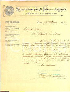 Manoscritto, lettera originale 1903 Associazione per Interessi di COMO a PRO COLTURA 1