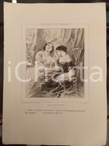 Stampa, bozzetto originale 1853 Paul GAVARNI Masques et visages  Les Partageuses n° 26 Si j Ã©tais honnete 1