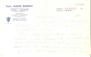 Manoscritto, lettera originale 1943 TORINO Non lavorate la terra, è troppo faticoso Lettera Mario RAVAGLI 1