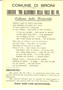 Oggetto da collezione cartaceo 1951 BRONI Comitato pro alluvionati VALLE DEL PO Manifesto dialetto pavese (1) 1