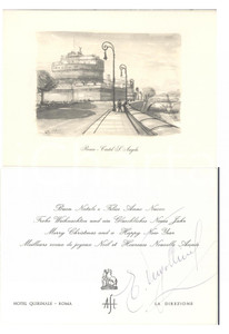 Autografo originale 1970 ca ROMA Biglietto di auguri natalizi HOTEL QUIRINALE Autografo VERGOTTINI 1