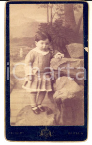 Fotografia d epoca originale 1880 ca BIELLA Ritratto di bambina con abito a righe Foto Vittorio BESSO 1