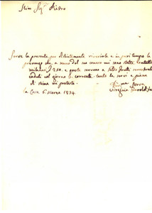 Documento originale, autentico 1834 BRESCIA Virginia FEROLDI FANTI riceve interessi su capitale Documento 1