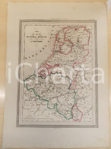 Stampa, bozzetto originale 1864 Atlante Universale  Regni d Olanda e Belgio Ed. GUIGONI Tav. XVIII Mappa 1