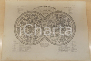 Stampa, bozzetto originale 1864 Atlante Geografico Universale  Planisferio celeste Ed. GUIGONI Tav. VII 1