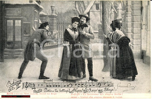Cartolina originale da collezione 1905 La Boheme, foto di scena con spartito Puccini 1
