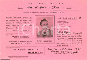 Oggetto da collezione cartaceo 1952 POTENZA PICENA Concerto di Edgardo Latini Volantino 1