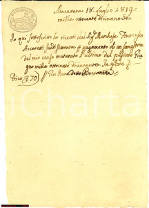Autografo originale 1819 Macerata GIOVANNI BENEDETTO BOCCANERA Catenati aut 1