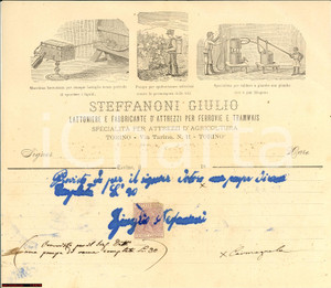 Documento originale, autentico 1890 ca CARMAGNOLA TO conto pompa di rame STEFFANONI 1