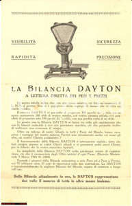 Materiale pubblicitario d’epoca 1930 ca MILANO Bilancia automatica DAYTON *Volantino pubblicitario VINTAGE 1