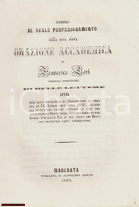 Oggetto da collezione cartaceo 1858 SAN SEVERINO MARCHE Francesco LORI Intorno al perfezionamento della virtù 1