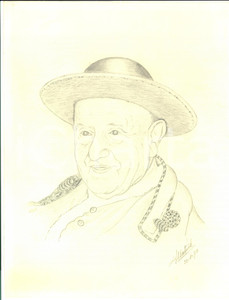Stampa, bozzetto originale 1970 Ritratto papa GIOVANNI XXIII Disegno su carta Michele SLATNIK  AUTOGRAFO 1