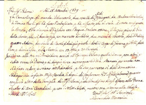 Documento originale, autentico 1809 AREZZO Oscuri movimenti di una donna al palazzo del vescovo Manoscritto 1