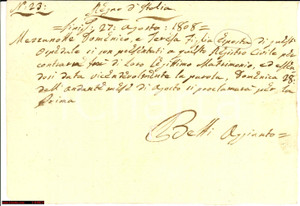 Documento originale, autentico 1808 SENIGALLIA (AN) matrimonio MEZZANOTTE con orfana 1
