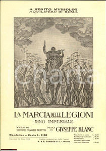 Oggetto da collezione cartaceo 1934 BLANC  BRAVETTA La Marcia delle Legioni  inno 1
