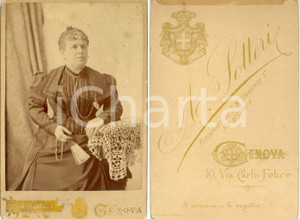 Fotografia d'epoca originale 1890 ca GENOVA Ritratto di donna con ventaglio *Foto A. SOTTERI 1
