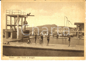 Cartolina originale da collezione 1935 ca CHIAVARI (GE) Piscina e spiaggia al lido ANIMATA Cartolina FG VG 1