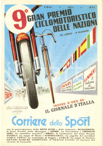 Cartolina originale da collezione 1958 CORRIERE SPORT 9Â° Gran Premio Ciclomotoristico delle Nazioni *Cartolina 1