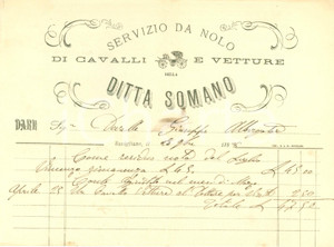Documento originale, autentico 1898 SAVIGLIANO CN Ditta SOMANO Servizio nolo cavalli e vetture Fattura 1