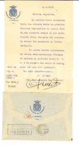 Autografo originale 1926 URBINO Condoglianze cav. Augusto DEL VECCHIO sindaco *Autografo 1