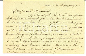 Autografo originale 1918 MILANO Giorgio MINIATI alla madre Augusta PLATTIS Autografo FP VG 1